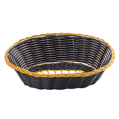 TableCraft 975B Black 9" Hand-Woven Basket with Gold Trim