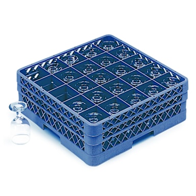 Traex TR6BBB-44 Royal Blue 25 Compartment Glass Rack with 3 Extenders