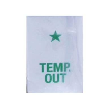 White "Temp Out" Tag w/ Green Star Above Letters