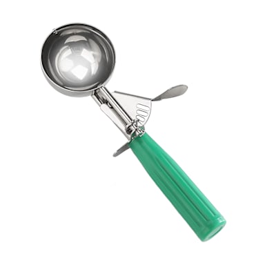 Darling Foodservice S/S 2.66 Oz / #12 Thumb Press Dishers with Green Handle