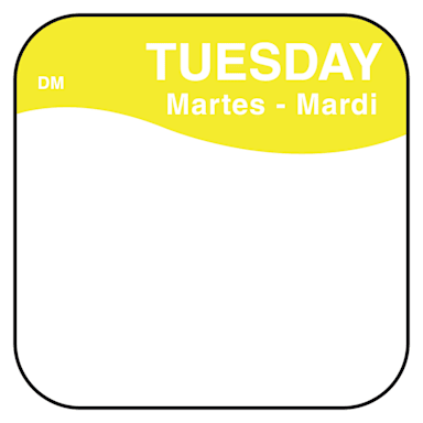 DayMark 1100372 DissolveMark .75" Tuesday Day Square - 1000 / RL