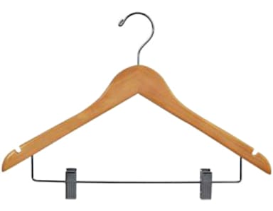 Hangers Direct DD200204 17" Natural Wood Hanger with Clips
