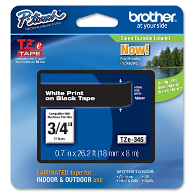 BrotherĀ® BRTTZE345 White / Black 0.70" TZ Lettering Tape