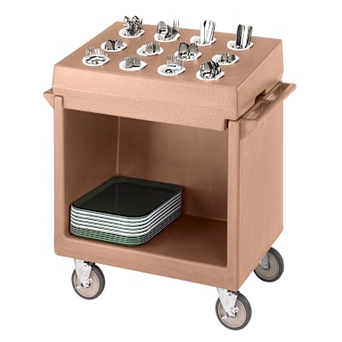 Cambro TDCR12157 Coffee Beige Tray / Dish Cart w/ 12-Comp Cutlery Rack
