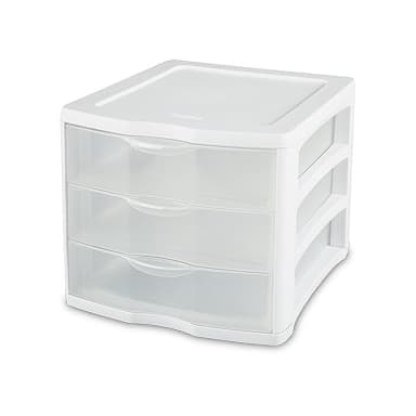 Sterilite® 17918004 White Frame Clear 3-Drawer Unit