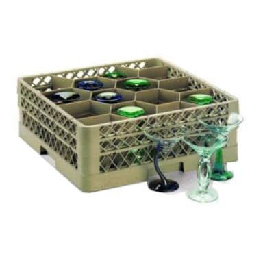 Traex® TR18JJJ Beige 12 Compartment Glass Rack with 3 Extenders