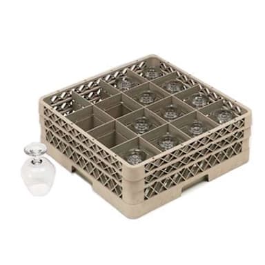 Traex® TR8DD Beige 16 Compartment Glass Rack with 2 Extenders