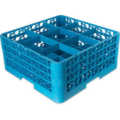 Carlisle RG9-314 OptiClean Blue 9-Compartment Glass Rack