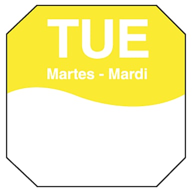 DayMark 1100602 Trilingual Octagonal 1" Tuesday Day Label - 1000 / RL