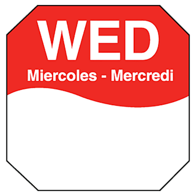 DayMark 1100603 Trilingual Octagonal 1" Wednesday Label - 1000 / RL