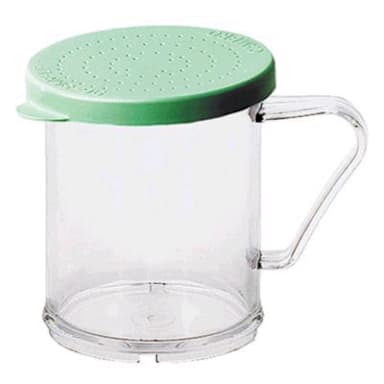Cambro 96SKRF135 Clear 10 Oz Shaker with Green Fine Grain Product Lid