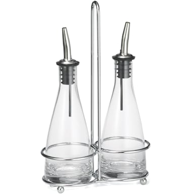 TableCraft 611N Sienna Collection 6 Oz Oil & Vinegar Cruet Set w/ Rack