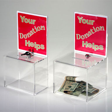 Clear Solutions 8758 Acrylic Large Donation Box with Lock and Sign