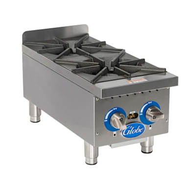Globe Food Equipment GHP12G Countertop S/S 2-Burner 12" Gas Hot Plate