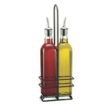 TableCraft H916NBK Prima 16 Oz. 2-Bottle Cruet Set with Rack