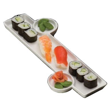 American Metalcraft PORS136 13 x 6" Sushi Plate with Sauce Cup