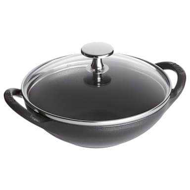 Staub USA 1311723 Black Cast Iron 6.5" Wok with Lid and Handles