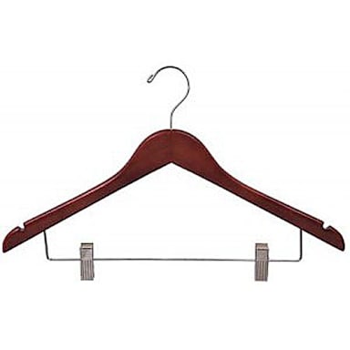 Hangers Direct HD200124 17" Walnut Wood Combo Hanger w/ Clips/Notches