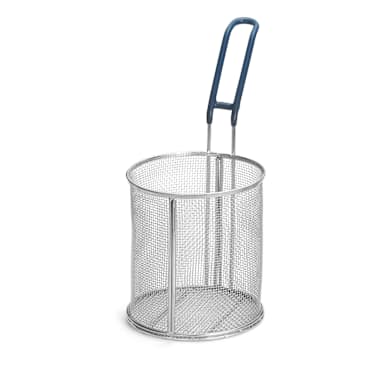 TableCraft 986 S/S 6.5" Round Pasta Basket with Blue PVC Handle