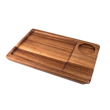 On The Table 128 Acacia Wood 12" x 8" Plate w/ Ramekin Hole