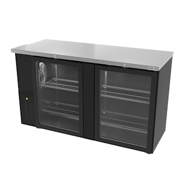Darling Foodservice 2-Glass Door 60" Slim Black Back Bar Refrigerator