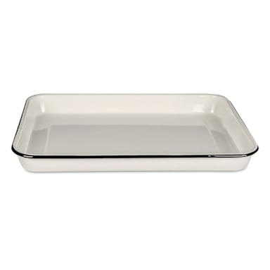 TableCraft 80012 EnamelWare White 16 x 11.5" Serving Tray w/ Black Rim