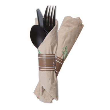 Eco Products ESVBKEROLL3 Black Cutlery Set with Napkin