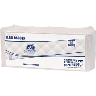 Empress ELBN 850013 White 9 x 9 In. 1-Ply Beverage Napkin - 4000 / CS