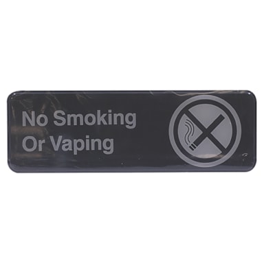 TableCraft 394564 Black 3" x 9" No Smoking Or Vaping Sign