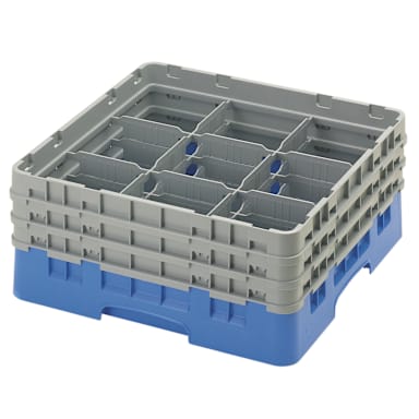 Cambro 9S638168 Blue 9-Comp. Glass Rack with 3 Extenders