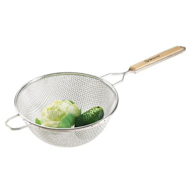 Browne Foodservice 574126 Double Mesh 6.8" Strainer with Wooden Handle