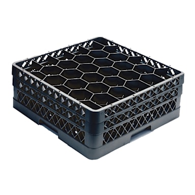 Traex TR12HH-06 Black Hexagon 30-Comp. Glass Rack with 2 Extenders