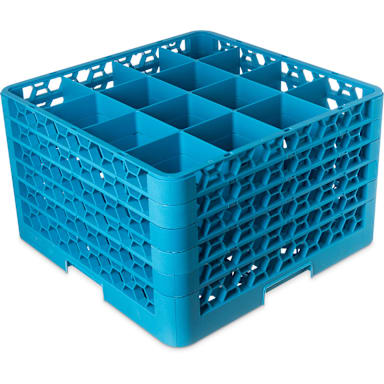 Carlisle RG16-514 Opticlean Blue 16-Comp. Glass Rack w/ 5 Extenders