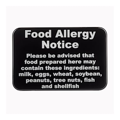 TableCraft 10481 Wall Mount White/Black 6" x 9" Food Allergy Sign