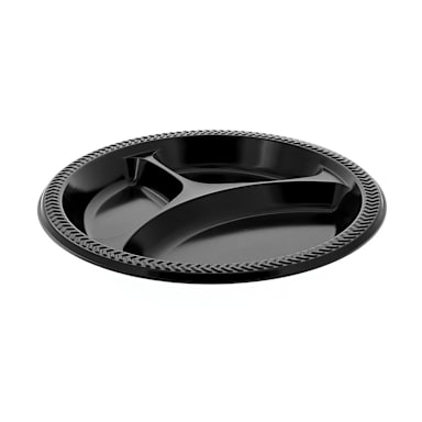 Bunzl MIC10EY Black Plastic 10.25" 3-Compartment Plate
