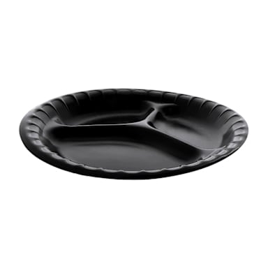 Pactiv YTKB00110000 Black Foam 3 Compartment 9" Round Plate