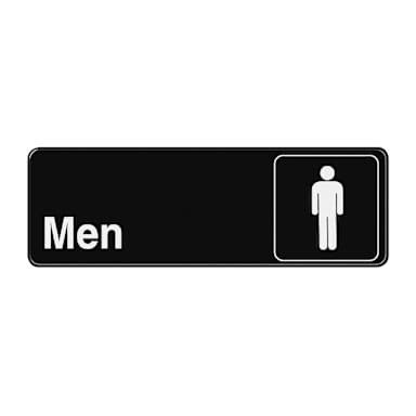 TableCraft 394515 White On Black 3" x 9" Men Restroom Sign
