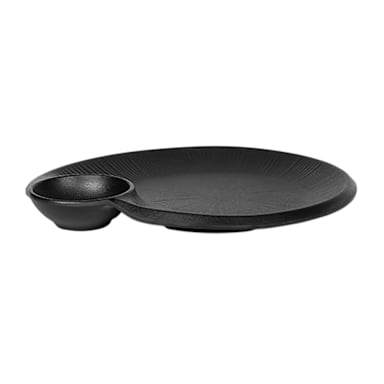 EGS B429095-B Hermosa Black 9.5 x 8 Chip & Dip Round Plate - 6 / CS
