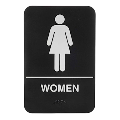 Tablecraft 695634 White On Black Braille 6 x 9 Womens Restroom Sign