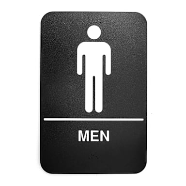 TableCraft 695635 White On Black Braille 6 x 9 Mens Restroom Sign