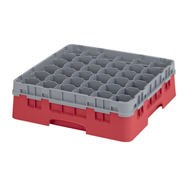 Cambro 36S418163 Red 36-Comp. Glass Rack with 1 Gray Extender