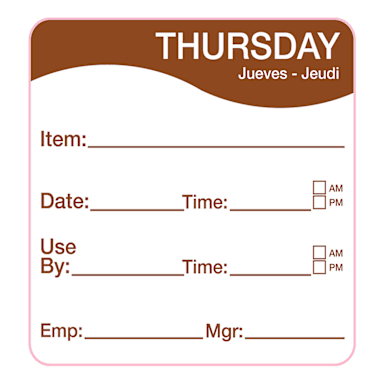 Darling Foodservice Brown Thursday 2 x 2 Square Day Label