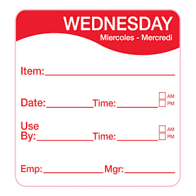 Darling Foodservice Red Wedesday 2 x 2 Square Day Label