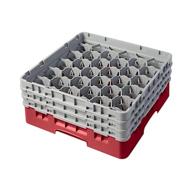 Cambro 30S638163 Red 30-Cmpt Glass Rack with 3 Gray Extenders