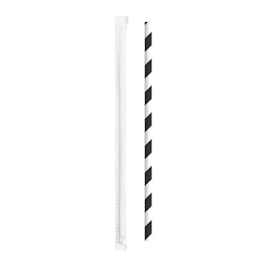 PackNWood 210CHP19BLKW Wrpd Blk Stripe 7.75 in Paper Straw - 3000 / CS