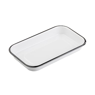 TableCraft 11671 1/8 Size White Melamine Serving Tray w/ Black Edge
