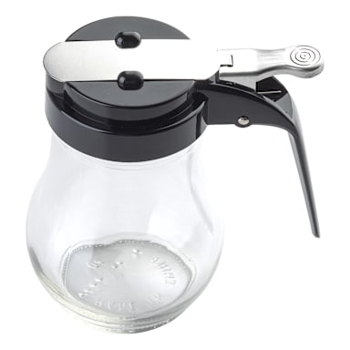 TableCraft 406BK Glass 6 ounce Syrup Server w/ Black Top