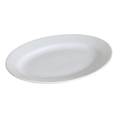 Darling Foodservice Bright White Wide Rim 13-3/4 x 9-7/8 Oval Platter