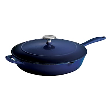 Darling Foodservice Blue Enameled Cast Iron 12" Skillet w/ Cover