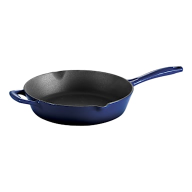 Darling Foodservice Blue Enameled Cast Iron 10" Skillet w/ Helper Handle